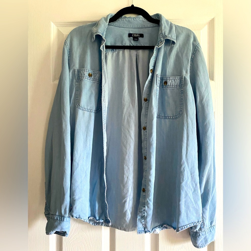 Chaps Women’s Chambray Shirt with Buttons - Light Wash - Size XL